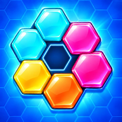 Bright blue, pink, yellow and orange hexagon blocks on a blue board