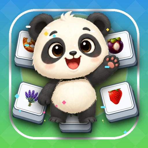 A cheerful panda surrounded by fruit and flower tiles